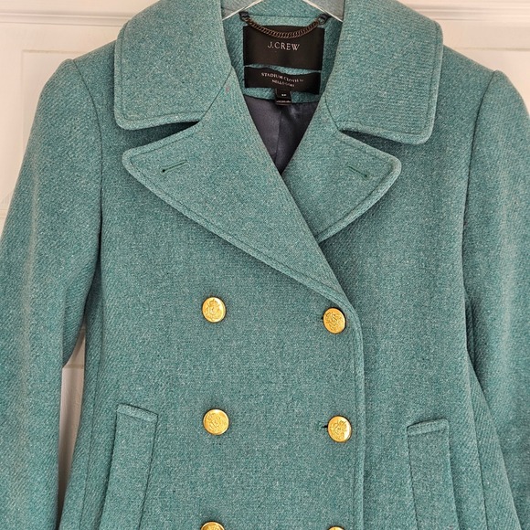 J.Crew Majesty Peacoat Italian Stadium-Cloth Wool Teal Green Gold Buttons 2P - Picture 3 of 9